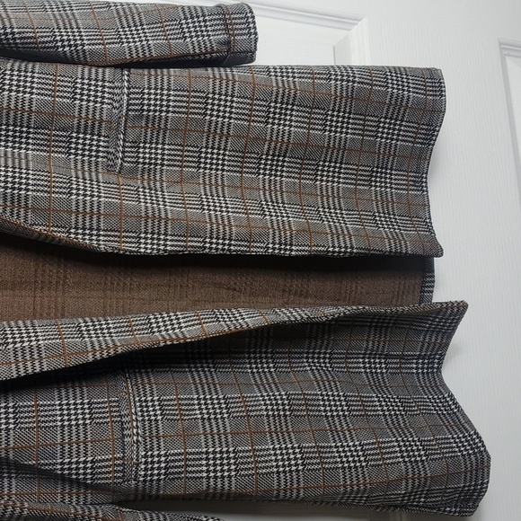 Eclipse Lapel Colar Folding Sleeve Open Front Plaid Blazer Brown Size Small - Picture 4 of 12